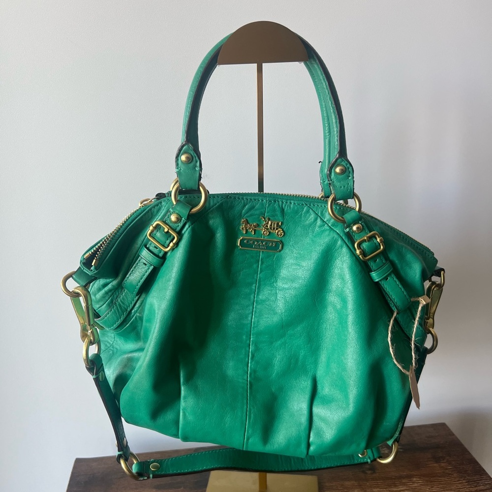 COACH Green and Gold Hardware Leather Handbag
